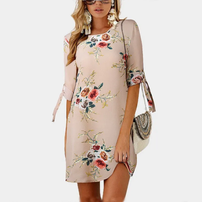 Women Floral Print Chiffon Beach Dress