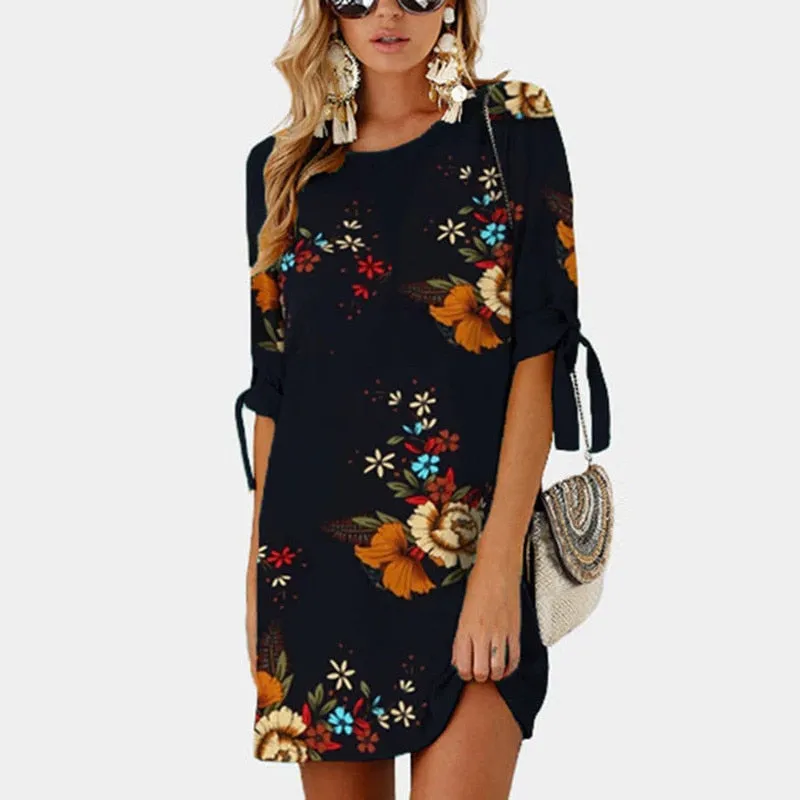 Women Floral Print Chiffon Beach Dress