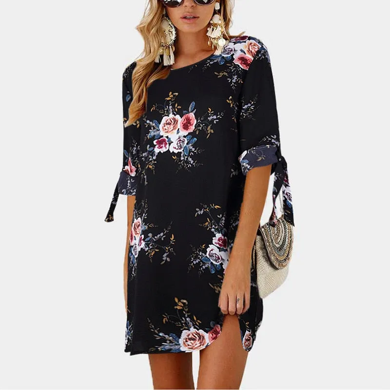 Women Floral Print Chiffon Beach Dress