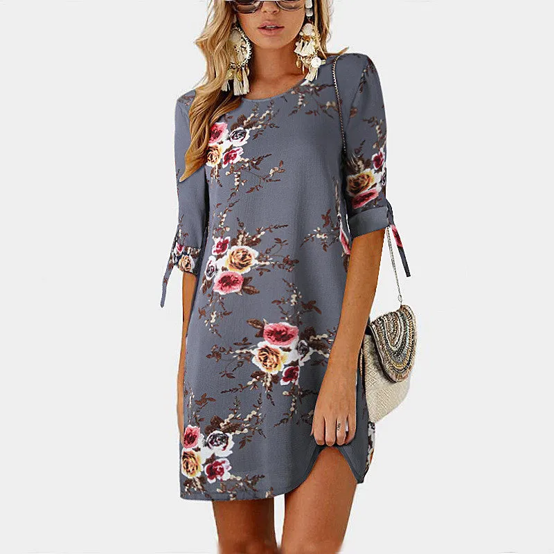 Women Floral Print Chiffon Beach Dress